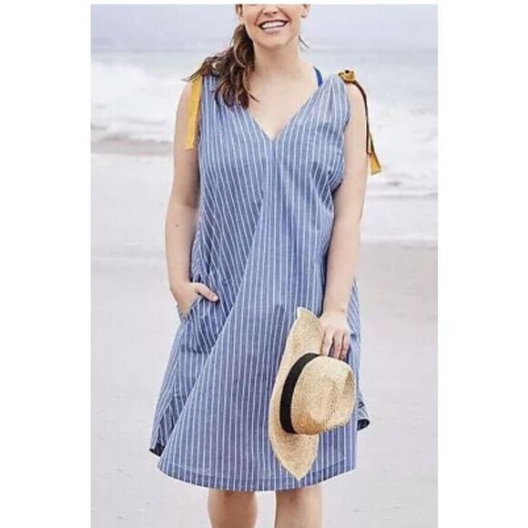 NWOT Matilda Jane Lovely Day Striped & Bowed Nautical Flowy Lightweight Dress XL - Picture 1 of 10